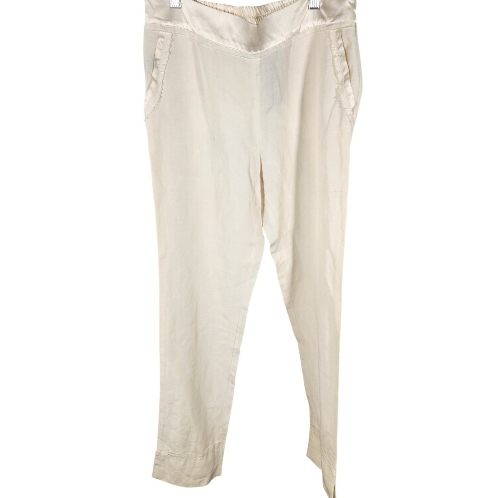 NWT Maison de Papillon Lindsey Cream Silk Linen Pants Size Small Blanc‎